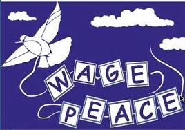 dove carrying wage peace banner